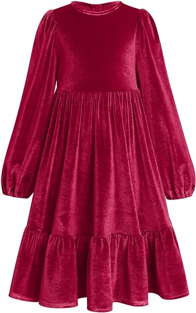 Photo 1 of Toddler Kids Girls Vintage Velvet Princess Dress Long Sleeve Casual Christmas Birthday Gown Autumn Winter Clothes