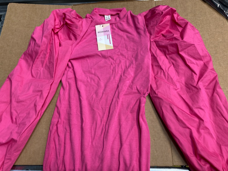 Photo 1 of Long Sleeve Mock Neck Casual Shirts Solid Hot Pink Blouse Pullover.