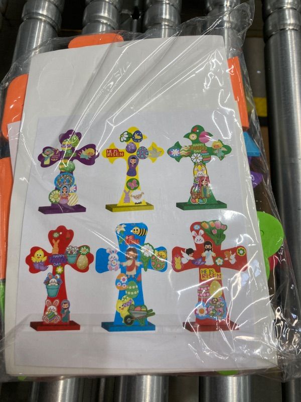 Photo 1 of Easter Crafts for Kids Cross Religious Christian Resurrection Activities Foam Stickers Craft 18 Sets Jesus Decor Classroom Decorations Ornaments DIY Egg Bunny Chick Crosses Party Favors