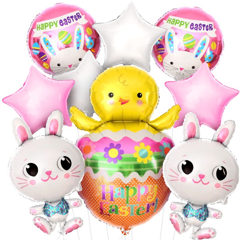 Photo 1 of  9 Pcs Happy Easter Balloons Decorations - Bunny Head Balloons 