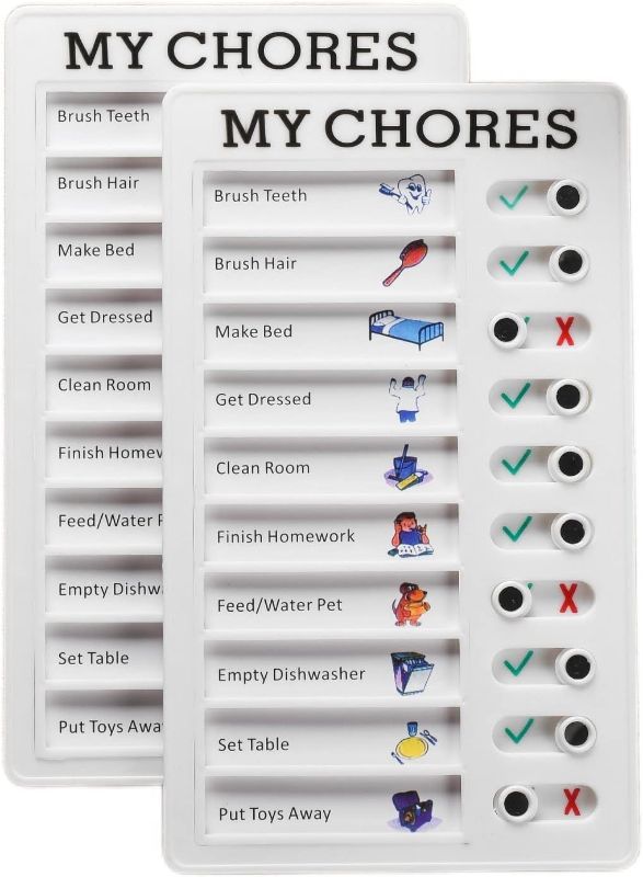 Photo 1 of MEMORY FISH 2 Pieces Chore Chart for Multiple Kids, Daily Chore Schedule for 2 Kids?Memo Checklist Plan Board Detachable Plastic for Home Reusable Chore List (to Do List for Kids) 4.7x7.9 Inch