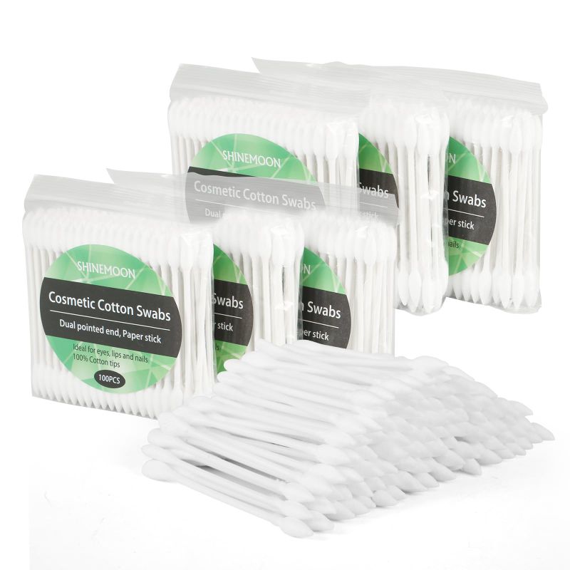 Photo 1 of 3 Boxes - 1800 total - SHINEMOON 600 Pieces Cotton Swabs, Double Precision Tips with Paper Stick, for Ear, Cosmetics, Makeup Remover6 Packs, 100 Pieces 1 Pack (Double-Pointed Shape) 600PCS Double Pointed