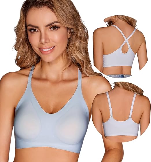 Photo 1 of PRETTYWELL Bras for Women Comfort Seamless Bra, Cross Back Adjustable Bralette Bra, Wireless Everyday Bras for Women M