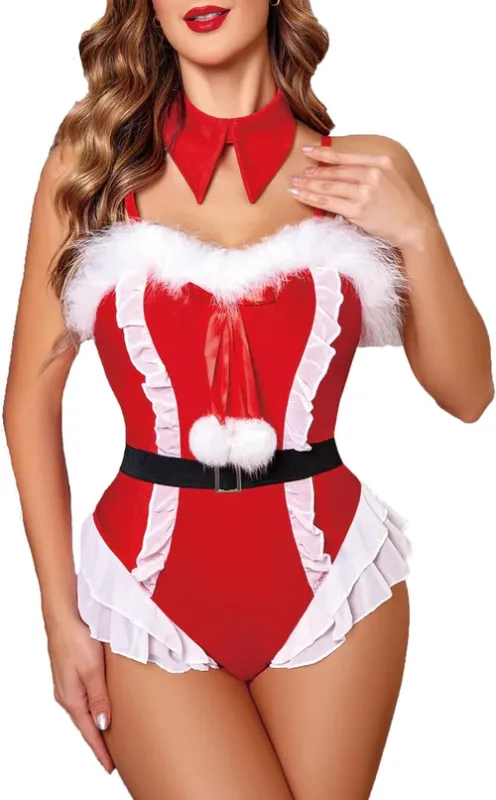 Photo 1 of Christmas Santa Teddy Ruffle Bodysuit With Belt