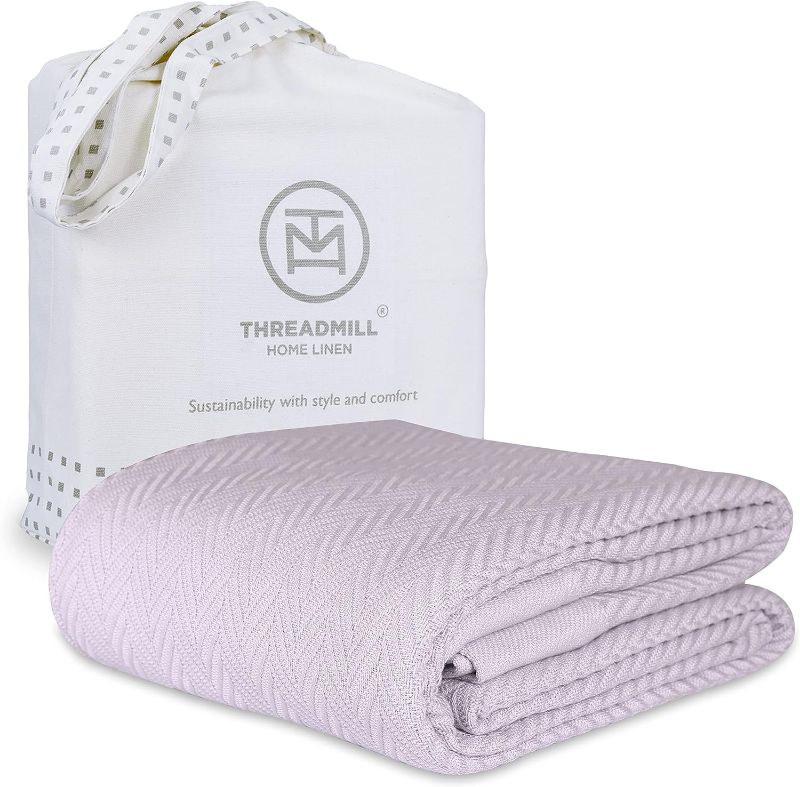 Photo 1 of Treadmill Luxury Cotton Blankets for Twin Size Bed | All-Season 100% Cotton Twin Blanket for Bed | Herringbone Lightweight, Soft & Cozy Fall Thermal Blanket, 350GSM, 68x92 inches | Lilac