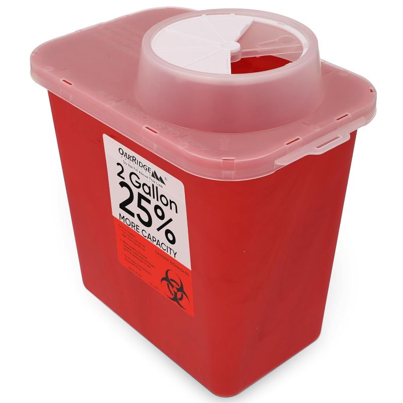 Photo 1 of Oakridge Products Large Sharps Container for Home Use and Professional 2 Gallon (1-Pack) with Chimney Top, Biohazard Needle and Syringe Disposal, CDC Certified