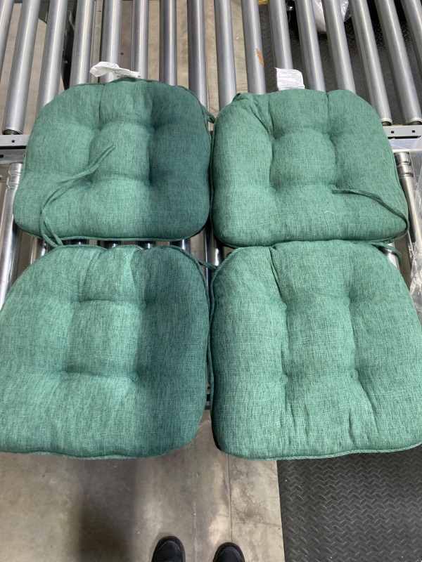 Photo 3 of Basic Beyond Chair Cushions for Dining Chairs 4 Pack, Memory Foam Chair Cushion with Ties and Non Slip Backing, 15.5 x 15.5 inches Tufted Chair Pads for Dining Chairs(Green)