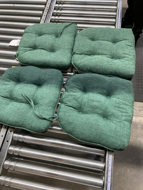 Photo 4 of Basic Beyond Chair Cushions for Dining Chairs 4 Pack, Memory Foam Chair Cushion with Ties and Non Slip Backing, 15.5 x 15.5 inches Tufted Chair Pads for Dining Chairs(Green)