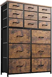 Photo 1 of EnHomee 15 Drawers Dresser for Bedroom, Tall Dressers for Bedroom with Wood Top and Metal Frame, Large Bedroom Dressers & Chest of Drawers for Bedroom, Closets, Nursery, Living Room, Rustic Brown