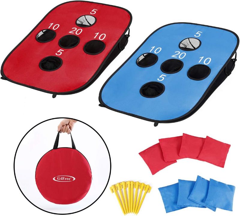 Photo 1 of G4Free Portable Collapsible 5 Holes Cornhole Game Set with 2 Bean Bags Carrying Case Toss Game Size 3ft x 2ft for Camping Travel A-Red Blue