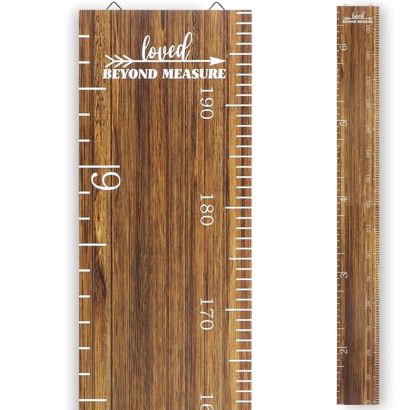 Photo 1 of Eersida Wooden Ruler Growth Chart for Kids Nursery Wall Decor Boys Girls Height Chart Height Measurement for Wall Room Hanging Wall Decor (Novel Style) https://a.co/d/65EiItE