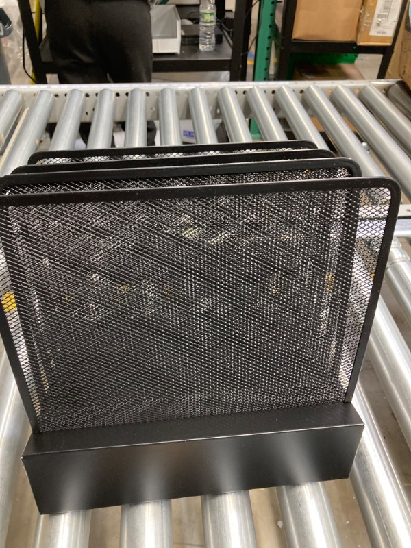 Photo 2 of 1InTheOffice Metal Mesh File Organizer, Black Wire Mesh 5 Section Incline Sorter, Black Finish