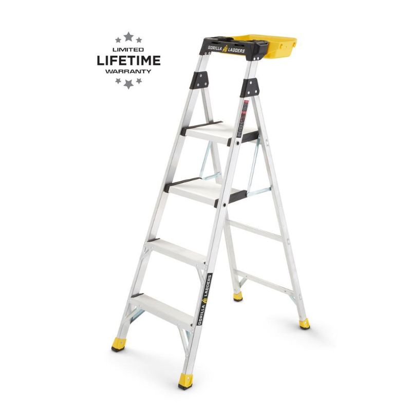 Photo 1 of 5.5 Ft. Aluminum Dual Platform Heavy-Duty Ladder With Project Bucket(10 Ft. Reach), 300 Lb. Capacity Type IA Duty Rating