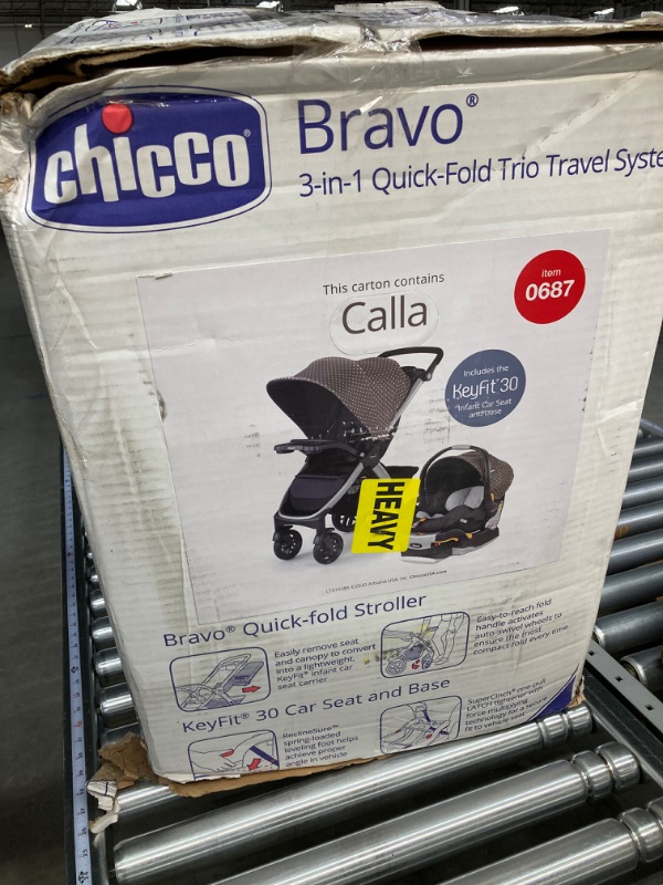 Photo 3 of Chicco Bravo 3-in-1 Trio Travel System, Bravo Quick-Fold Stroller with KeyFit 30 Infant Car Seat and Base, Car Seat and Stroller Combo | Calla/Grey Calla Bravo