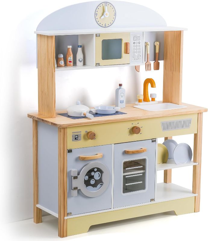 Photo 1 of WoodenEdu Wooden Play Kitchen Set for Kids Toddlers, Toy Kitchen Gift for Boys Girls, Age 3+, Dimensions: 38” H x 31” W x 12” D https://a.co/d/5urDyX3