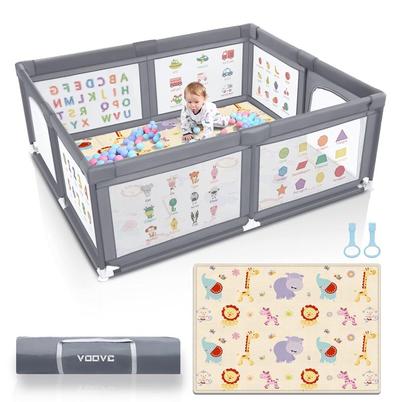 Photo 1 of Premium Baby Playpen with Mat, 71x60 Inches Extra Large Playpen for Babies and Toddlers, Indoor & Outdoor Activity Center, Safety Baby Play Pen with Gate Prints
