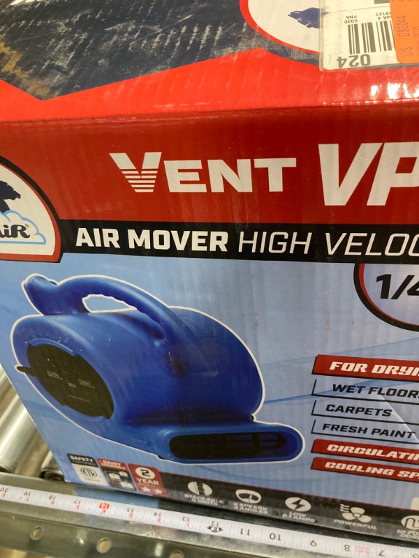 Photo 1 of B-Air VP-25 1/4 HP 900 CFM Air Mover for Water Damage Restoration Equipment Carpet Dryer Floor Blower Fan Home and Plumbing Use, Blue