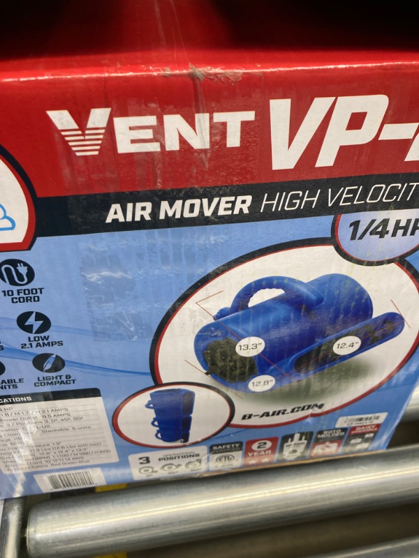 Photo 1 of B-Air VP-25 1/4 HP 900 CFM Air Mover for Water Damage Restoration Equipment Carpet Dryer Floor Blower Fan Home and Plumbing Use, Blue
