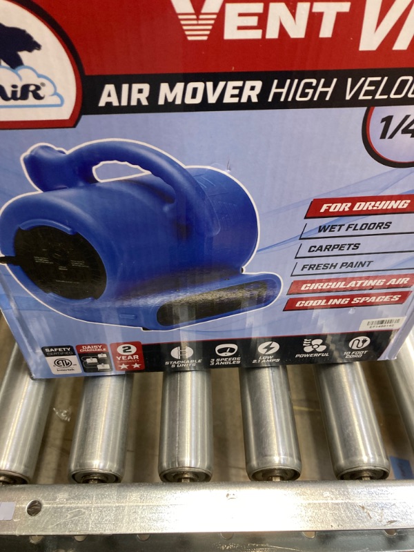 Photo 1 of B-Air VP-25 1/4 HP 900 CFM Air Mover for Water Damage Restoration Equipment Carpet Dryer Floor Blower Fan Home and Plumbing Use, Blue