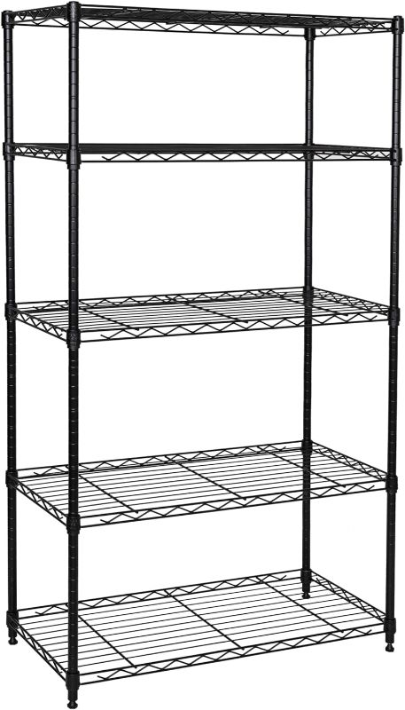 Photo 1 of 
Seville Classics Solid Steel Wire Shelving Storage Unit Adjustable Shelves Organizer Rack, for Home, Kitchen, Office, Garage, Bedroom, Closet, Black, 5-Tier...