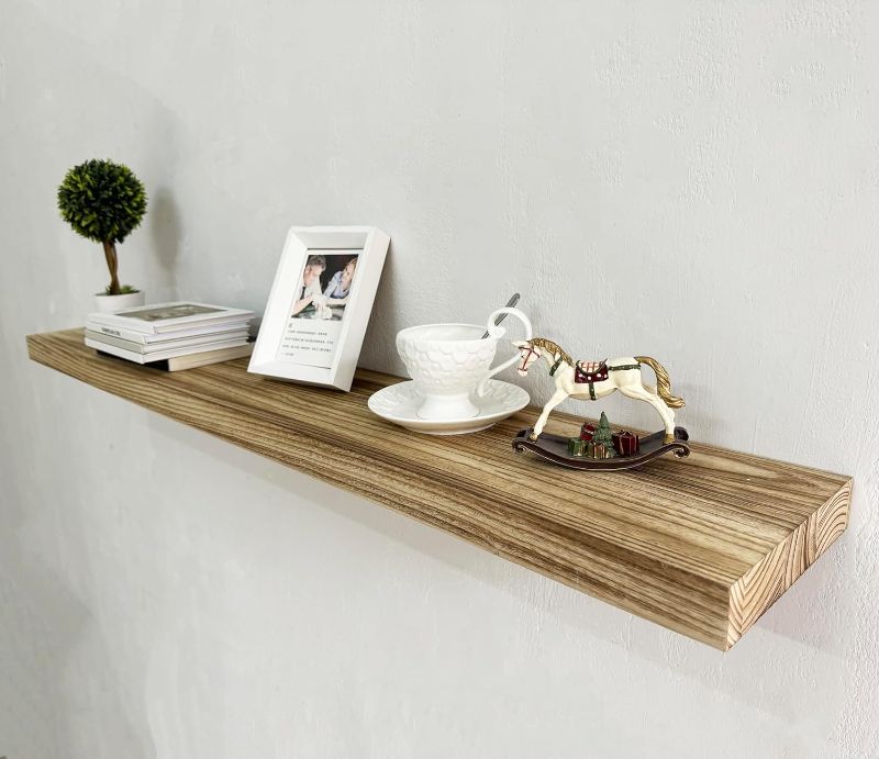 Photo 1 of  48 Inches Long Floating Shelves,8 Inch Deep Rustic Solid Wood Farmhouse Wall Shelves Wall Decor with Invisible Brackets for Living Room, Kitchen,Bathroom, Bedroom https://a.co/d/7aZJm7l