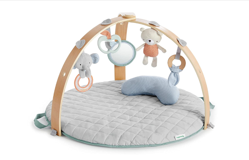 Photo 1 of Ingenuity Cozy Spot Reversible Duvet Activity Gym & Play Mat with Wooden Toy bar - Loamy, Newborn and up