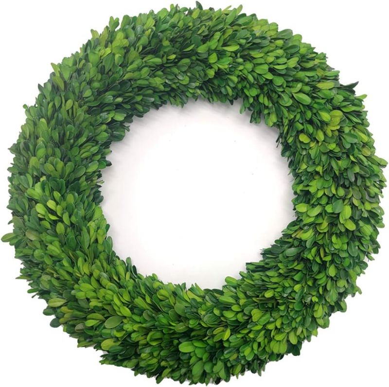 Photo 1 of  Boxwood Wreath Preserved Green Leaves Wreath for Front Door Wall Window Hanging Wedding Party Decoration