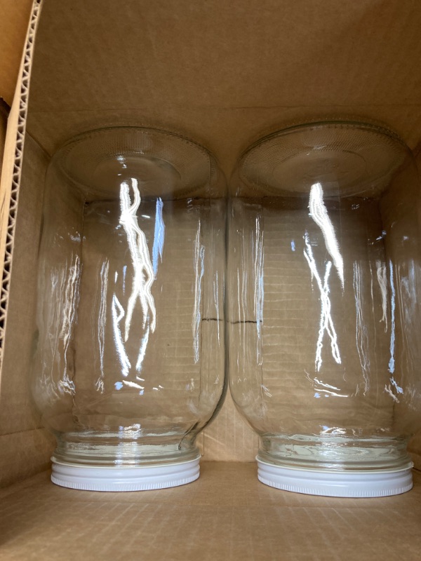 Photo 2 of 2 Pack 1 Gallon Glass Large Mason Jars Wide Mouth with Airtight Metal Lid, Safe for Fermenting Kombucha Kefir Kimchi, Pickling, Storing and Canning, Dishwasher Safe, Made in USA By Kitchentoolz White Lid