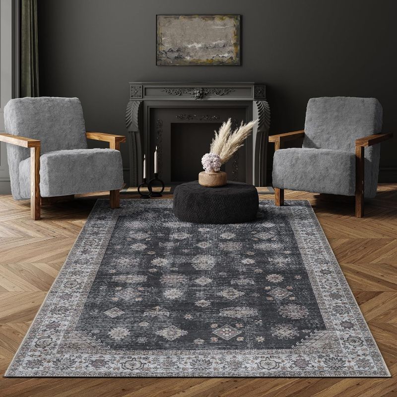 Photo 1 of Adiva Rugs Machine Washable 5x7 Area Rug with Non Slip Backing for Living Room, Bedroom, Bathroom, Kitchen, Printed Vintage Home Decor, Floor Decoration Carpet Mat