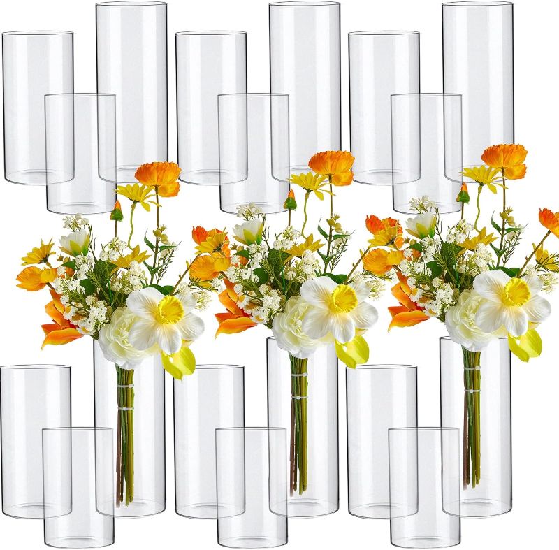 Photo 1 of Amyhill 18 Pcs Clear Glass Cylinder Vases for Centerpieces Floating Candles Holders Clear Cylinder Flower Vases Bulk for Wedding Party Decoration(5.3 Inch, 6.7 Inch, 9.7 Inch) https://a.co/d/1qFnUaU