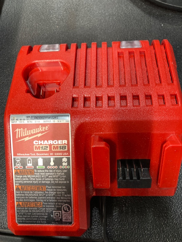 Photo 2 of Milwaukee 48-59-1808 M12 and M18 12 Volt/18 Volt Lithium-Ion Multi-Volatge Rapid Battery Charger (Non-Retail Packaging) https://a.co/d/bkQR1MW