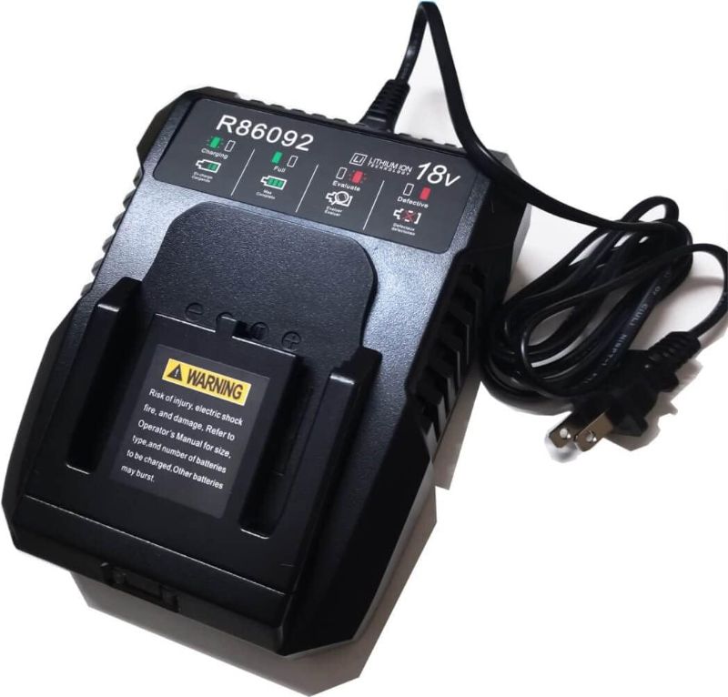 Photo 1 of 18 Volt Dual Chemistry Battery Charger R86091 R86092 Replacement for Ridgid 18V NiCad or Lithium Ion Battery R840085, R840086, R840087,R840083, R840089