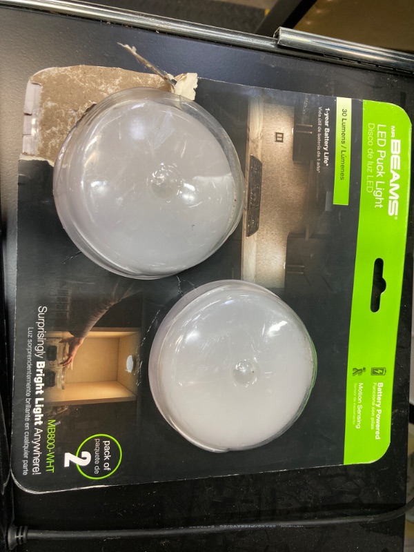 Photo 1 of Mr. Beams White Battery Powered LED Puck Light 2 pk