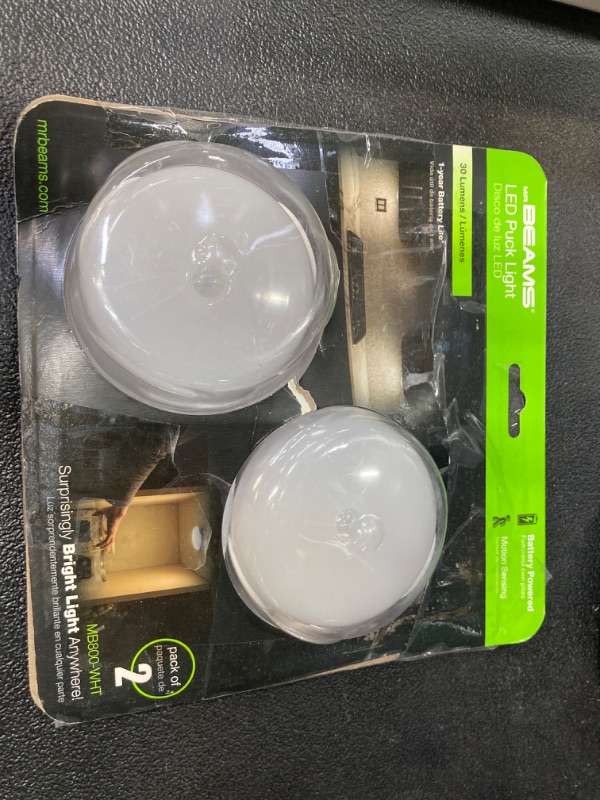 Photo 2 of Mr. Beams White Battery Powered LED Puck Light 2 pk