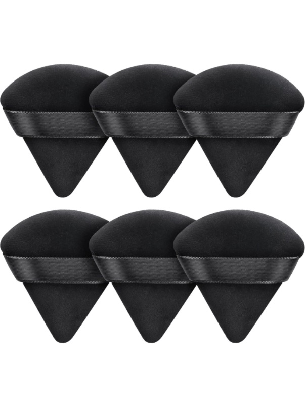 Photo 1 of 6 Pcs Powder Puff Black Triangle Soft Makeup Powder Puff Face Makeup Sponge Puff Velour Makeup Puff Pure Cotton Powder Puff for Loose Mineral Powder Cosmetic Body Contouring Tools