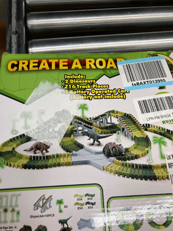 Photo 2 of Dinosaur Toys,Create A Dinosaur World Road Race,Flexible Track Playset and 2 pcs Cool Dinosaur car for 3 4 5 6 Year & Up Old boy Girls Best Gift Green