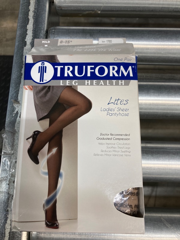 Photo 2 of Truform Sheer Compression Pantyhose, 8-15 mmHg, Women's Shaping Tights, 20 Denier, Beige, Queen Beige Queen