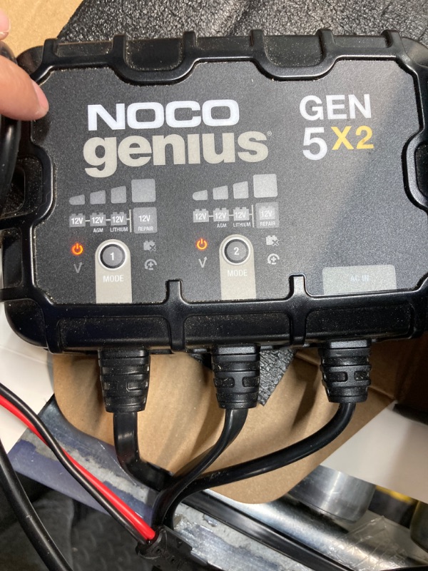 Photo 2 of NOCO Genius GEN5X2, 2-Bank, 10A (5A/Bank) Smart Marine Battery Charger, 12V Waterproof Onboard Boat Charger, Battery Maintainer and Desulfator for AGM, Lithium (LiFePO4) and Deep-Cycle Batteries