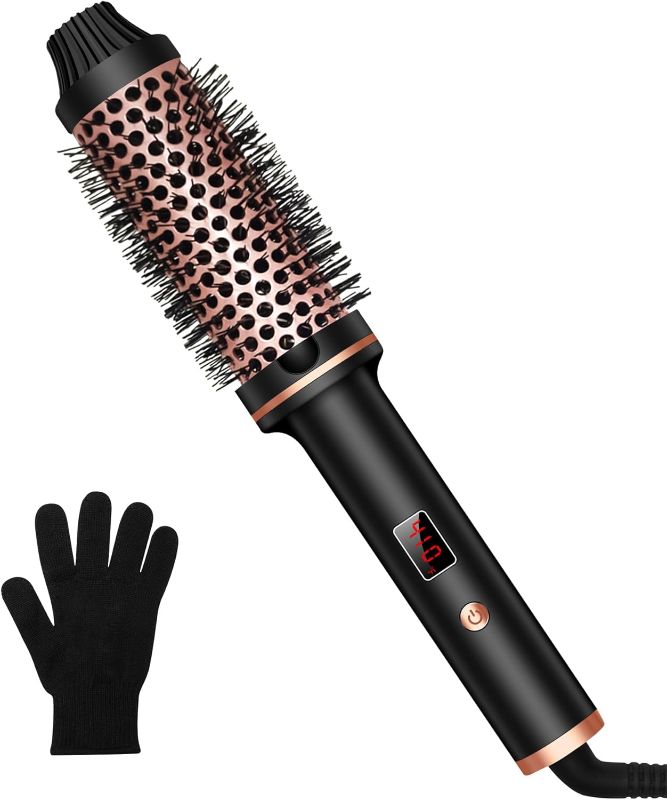 Photo 1 of 1.5 Inch Thermal Brush, Curling Iron Brush Volumizing Brush Heated Round Brush, Ceramic Tourmaline Ionic Curling Comb Dual Voltage Travel Curling Iron with Brush, LCD Display, 10 Temperature Settings