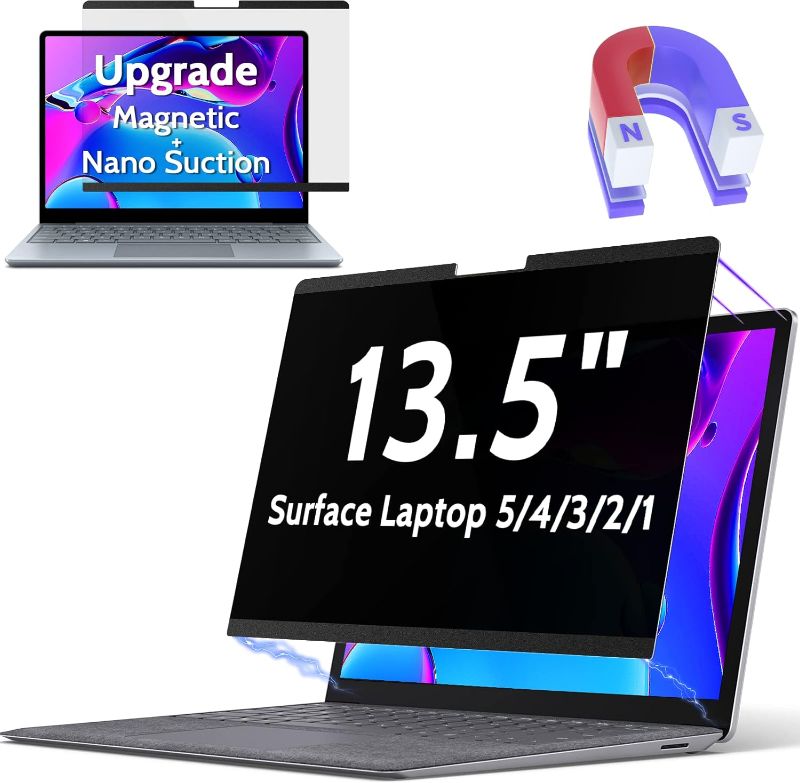 Photo 1 of 13.5 Inch Magnetic Privacy Screen Compatible With 13.5Inch Surface Laptop 5/4/3/2/1, Removable Anti Blue Light Glare Filter, Black Security Private Apy Block Protector