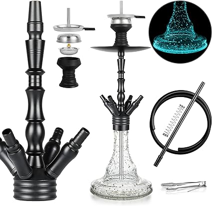 Photo 1 of 24" Glass Modern Hookah Complete Set with Silicone Hose Bowl Hookah Accessories Aluminum Stem with Diffuser (Blake)