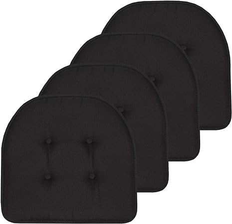 Photo 1 of 2pcs,Sweet Home Collection Chair Cushion Memory Foam Pads Tufted Slip Non Skid Rubber Back U-Shaped 17" x 16" Seat Cover, 4 Count (Pack of 1), Black