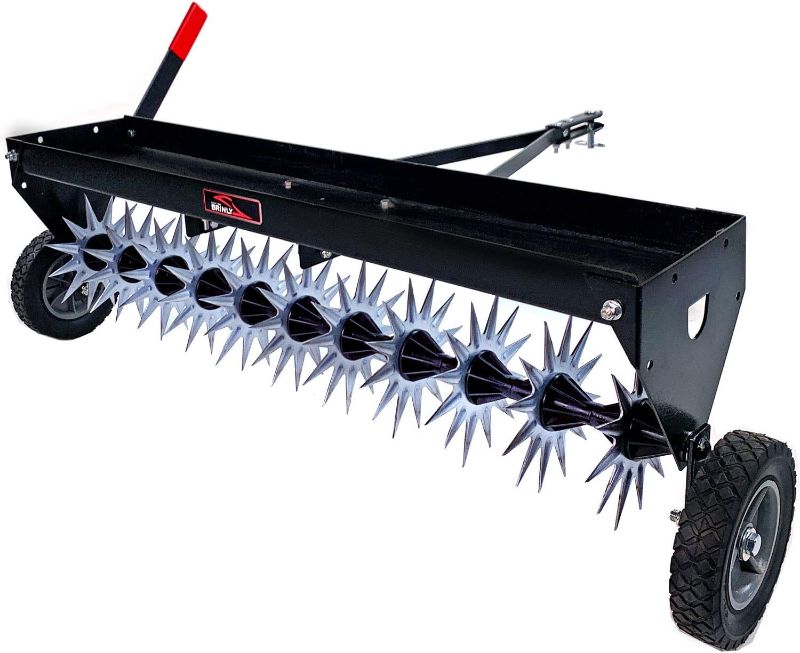 Photo 1 of 40-Inch Tow Behind Spike Aerator with Galvanized Steel Tines, Durable Lawn Aerator Soil Penetrator Spikes Tractor with Extra-Wide Tow Bar for Lawn and Farm, Black