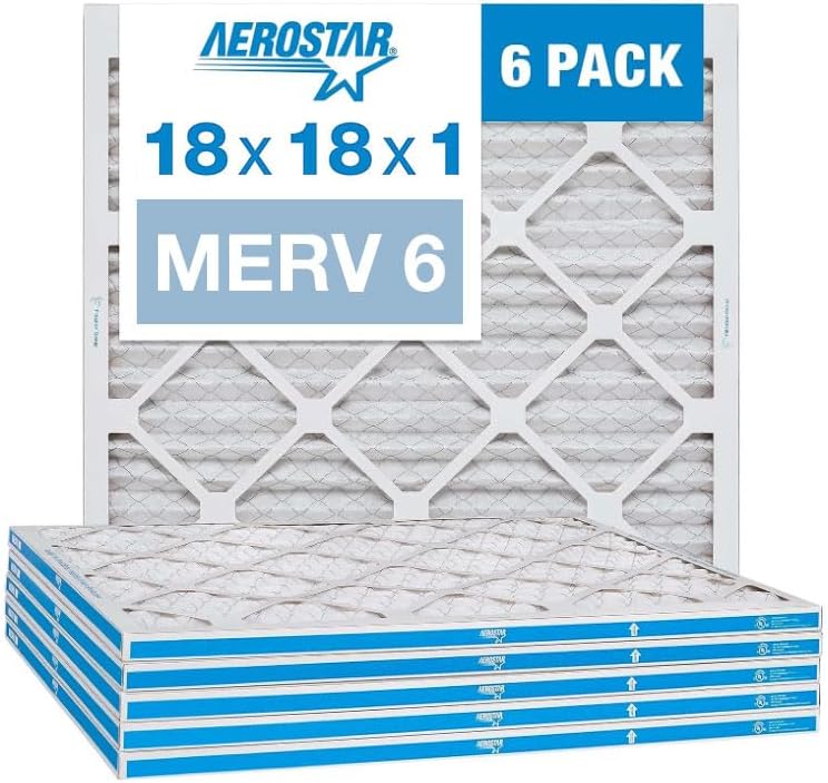 Photo 1 of Aerostar 18x18x1 MERV 6 Pleated Air Filter, AC Furnace Air Filter, 6 Pack