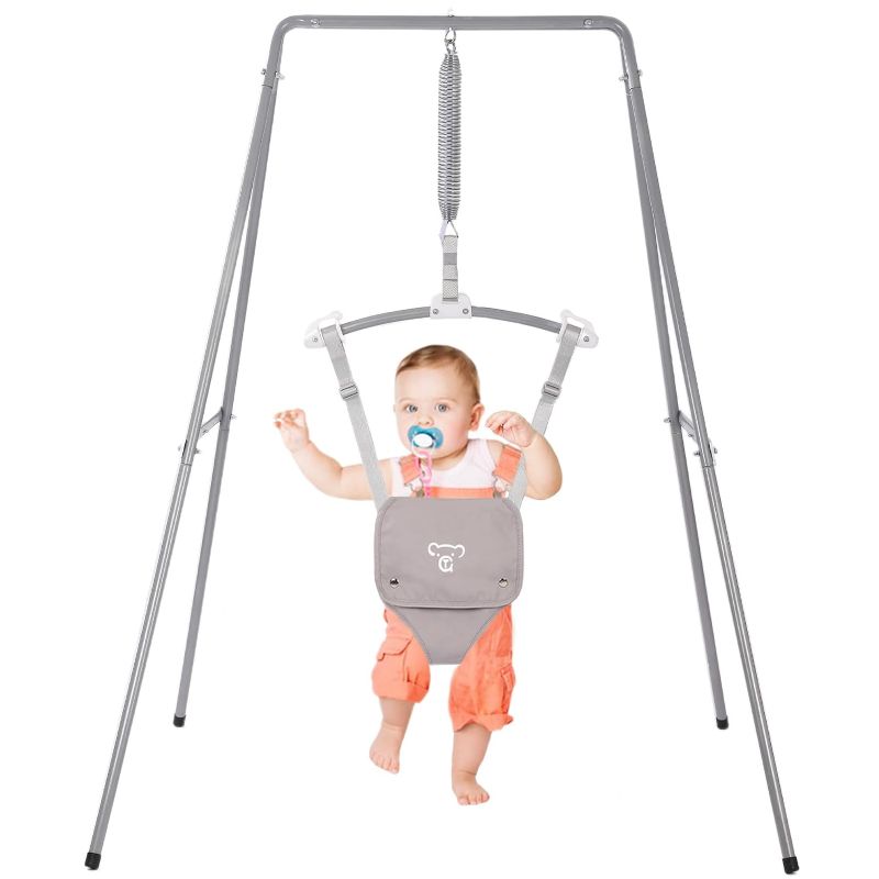 Photo 1 of Baby Jumper with Stand, Baby Jumpers and Bouncers, Baby Exerciser Suitable for 6-24 Months, Easy to Assemble & Store Jumper for Baby?Grey?
