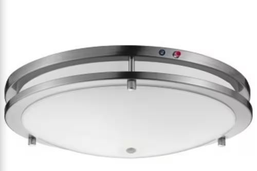 Photo 1 of 16 in. Brushed Nickel Selectable LED Flush Mount with Motion Sensor and Battery Backup
