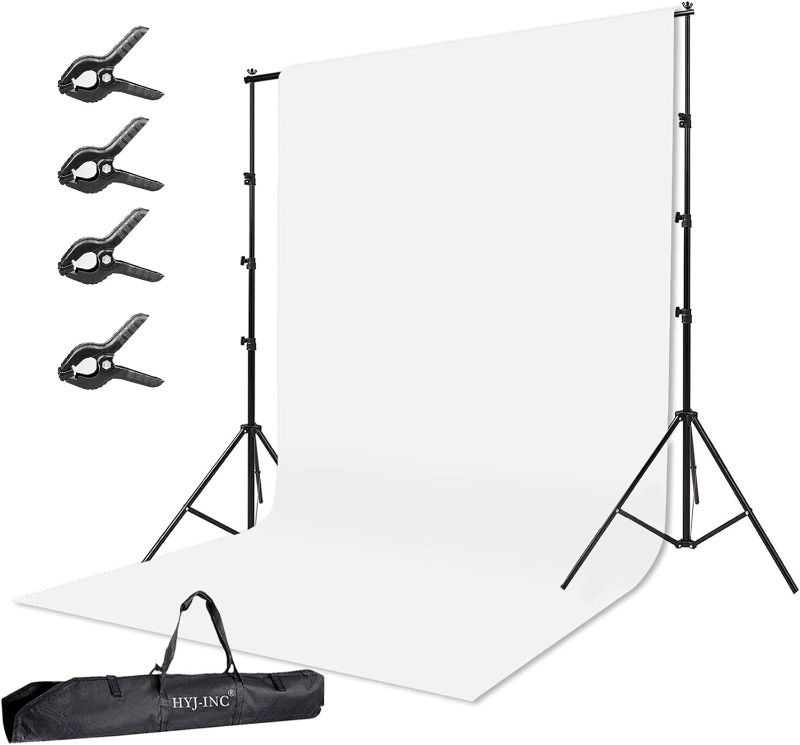 Photo 1 of HYJ-INC Photo Background Support System with 10 x 10ft Backdrop Stand Kit,10 x12ft 100% White Cotton Muslin Backdrop,Clamp,Carry Bag for Photography Video Studio