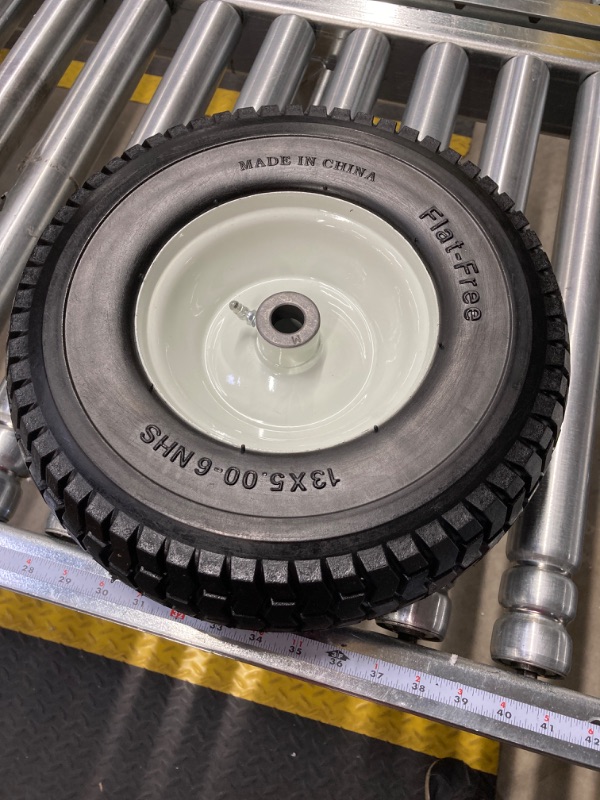 Photo 1 of LotFancy 13x5.00-6 Flat Free Tire and Wheel, 3/4" & 5/8” Bushing,13 inch No-Flat Solid Tire for Tractor Lawn Mower,3"-4.5" Centered Hub 13x5.00-6 Turf Tread
( 2 Tire)