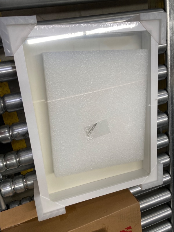 Photo 1 of FrameWorks 12” x 16” White Wooden Shadow Box Frame – Soft Felt Back, Tempered Glass, and Included Elegant White Ball Push Pins White 12"x16"