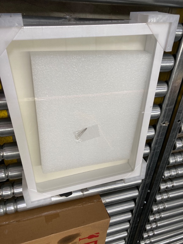 Photo 1 of FrameWorks 12” x 16” White Wooden Shadow Box Frame – Soft Felt Back, Tempered Glass, and Included Elegant White Ball Push Pins White 12"x16"